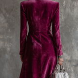 Retro Velvet Long Blazer with Button-Down Detail