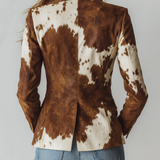 Retro Cowhide Print Eco-Friendly Suede Blazer
