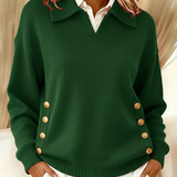 Barbara | Polo Collar Sweater with Gold Buttons