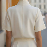 Stand Collar Minimalist Structured Blouse