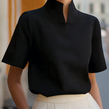 Stand Collar Minimalist Structured Blouse