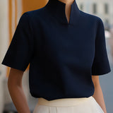 Stand Collar Minimalist Structured Blouse
