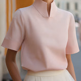 Stand Collar Minimalist Structured Blouse