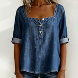 Avélia™ | Square Collar Denim Shirt