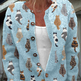 Audrey - Cozy Cat Print Cardigan