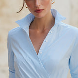Wrap-Front Tailored Blouse With Structured Collar