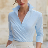 Wrap-Front Tailored Blouse With Structured Collar