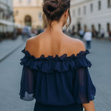 Off-Shoulder Ruffled Chiffon Top