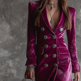 Retro Velvet Long Blazer with Button-Down Detail