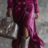 Retro Velvet Long Blazer with Button-Down Detail