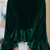 Round Neck Velvet Ruffle-Trim Blouse