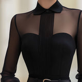 Sheer Panel Pleated Front Blouse