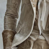 Ivory Velvet Blazer with Lace Cuffs and Embroidered Details