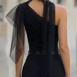 One-Shoulder Chiffon-Panel Draped Top Blouse
