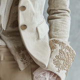 Ivory Velvet Blazer with Lace Cuffs and Embroidered Details