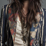 Bohemian Striped Blazer with Floral Print in Cotton and Linen