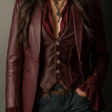 Retro Burgundy Eco-Friendly Leather Blazer