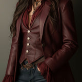 Retro Burgundy Eco-Friendly Leather Blazer