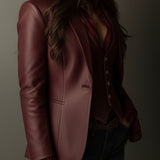 Retro Burgundy Eco-Friendly Leather Blazer