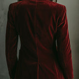 Luxurious Velvet Blazer with Elegant Black Collar and Gold Embroidery