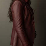 Retro Burgundy Eco-Friendly Leather Blazer