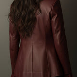 Retro Burgundy Eco-Friendly Leather Blazer