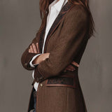 Herringbone Tweed Blazer Featuring Printed Panels