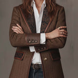 Herringbone Tweed Blazer Featuring Printed Panels