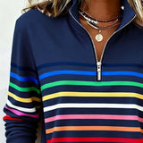ARCADIA | Mode Sweatshirt with Half Zipper and Rainbow Stripes