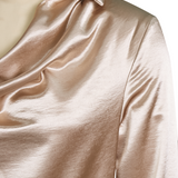Elegant White Satin Blouse with Draped Neckline