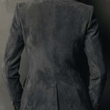 Charcoal Taupe Embossed Floral Eco-Suede Blazer