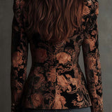 Black and Bronze Velvet Floral Print Blazer