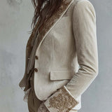 Ivory Velvet Blazer with Lace Cuffs and Embroidered Details