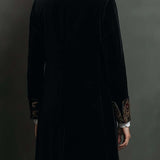 Classic Black Velvet Blazer with Baroque Printed Lapel - Timeless Vintage Luxury