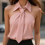 Stylish Sleeveless Halter Blouse with Neck Tie Detail