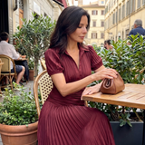 Theodora | Pleated Waistline Stripe Midi Dress
