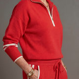 Rain | Zip Neck Long Sleeve Side Stripe Leg Pants Set