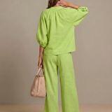 Natalia | Zip Front Blouson Top Wide Leg Set