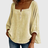 Arianne | Women's Square Neck Blouse 3/4 Puff Sleeve Button Top