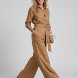 Jovie | Long Sleeve Button Front Wide Leg Jumpsuit