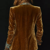 Retro Floral Patchwork Velvet Blazer with Lapel Detail
