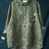 Averill | Woodland And Animals Repeat Pattern Printed Women's Casual Shirt