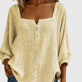 Arianne | Women's Square Neck Blouse 3/4 Puff Sleeve Button Top