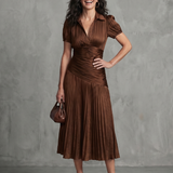 Theodora | Pleated Waistline Stripe Midi Dress