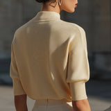 Ribbed Mock-Neck Short-Sleeve Knit Top