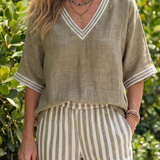 Wren | Contrast V Neck Tunic Stripe Trouser Set