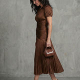 Theodora | Pleated Waistline Stripe Midi Dress