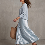 Luciana | Bias Fall Satin Skirt Knit Layer Set