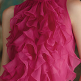 Ruffled High-Neck Sleeveless Chiffon Blouse