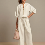Natalia | Zip Front Blouson Top Wide Leg Set